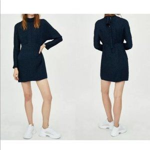 ZARA Navy Polka Dot Long Sleeve Dress